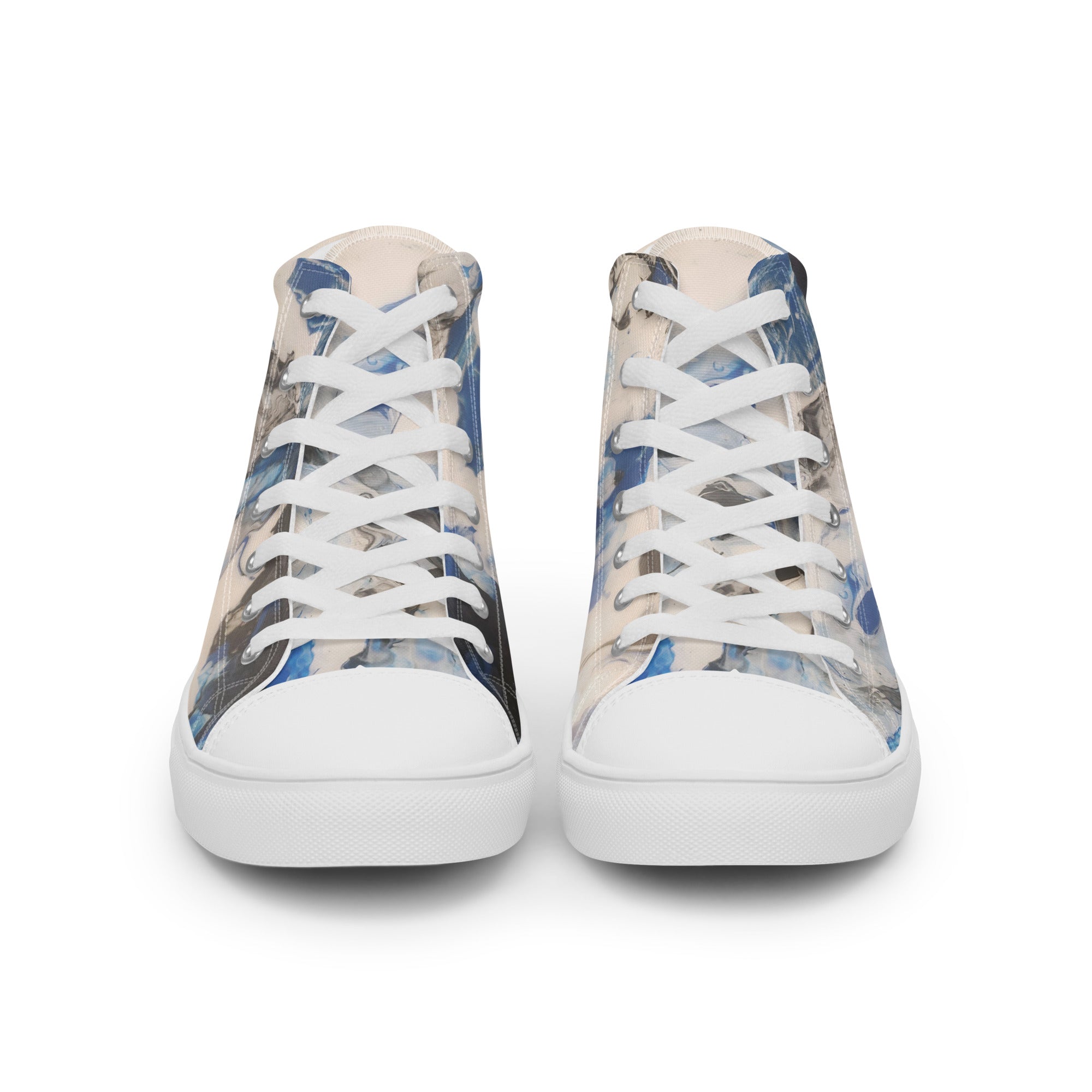 Pair of high-top sneakers with a floral pattern on a white background