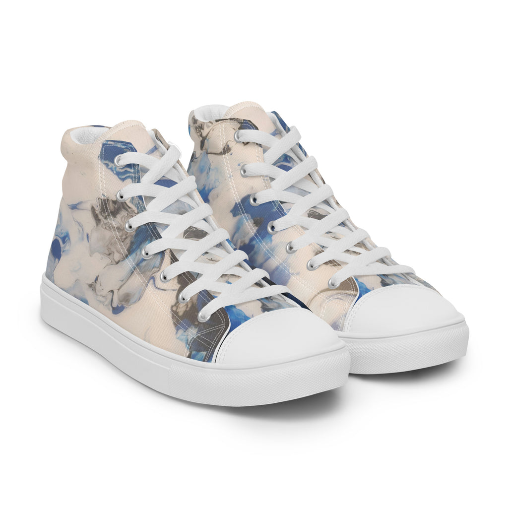 Pair of high-top sneakers with floral pattern on a white background