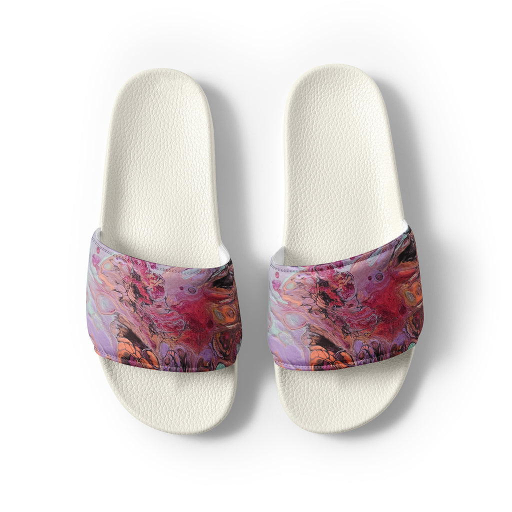 Pair of slides with colorful band design on a white background