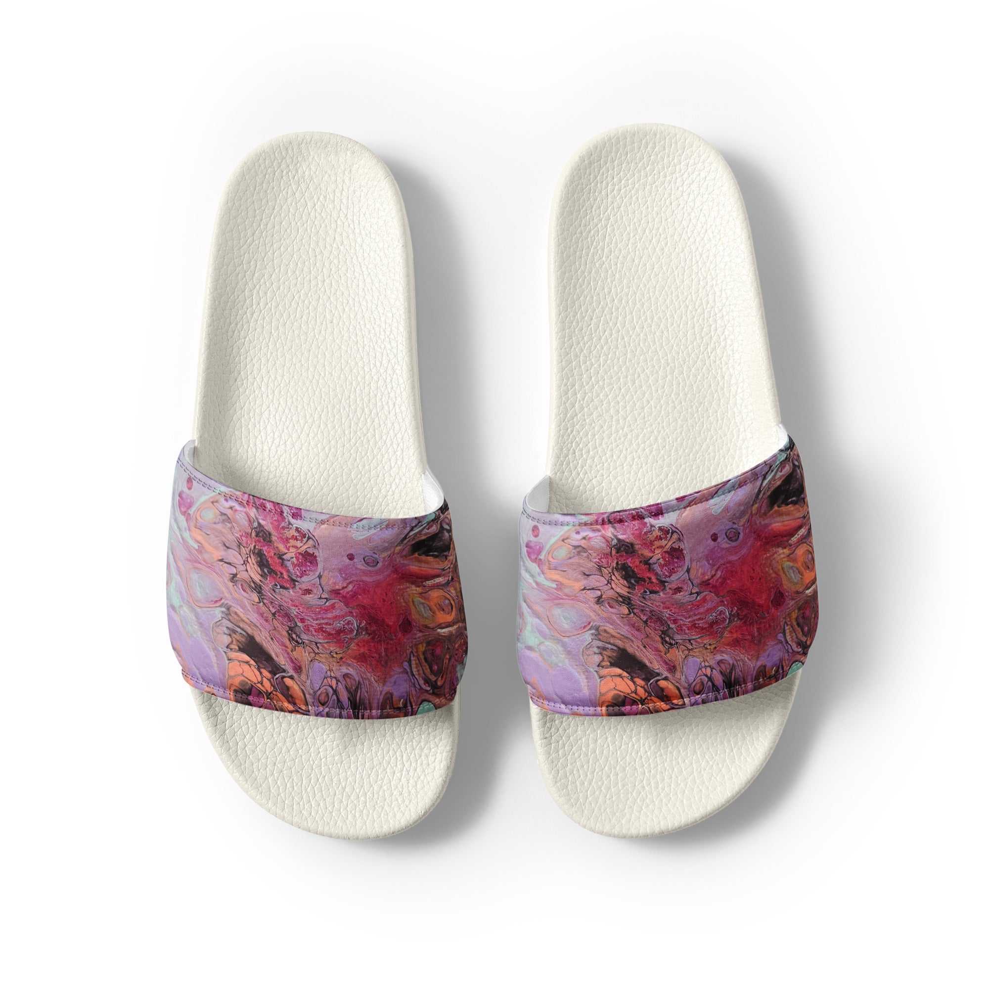 Pair of slides with colorful band design on a white background