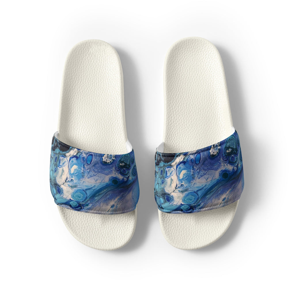 men's blue slide sandals on a white background