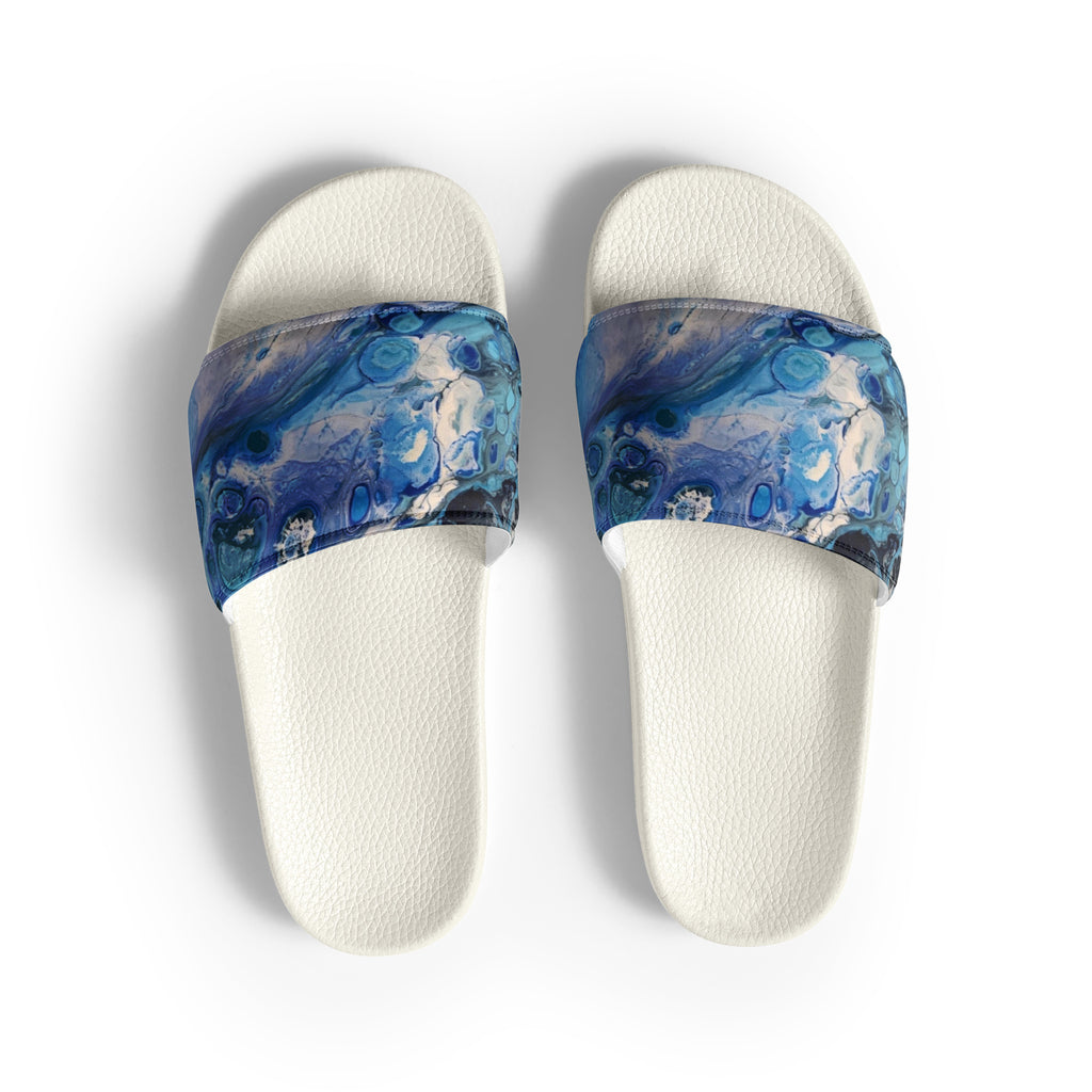 men's blue slide sandals on a white background