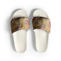 White slides with colorful band design on a white background
