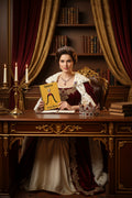 A spiral-bound notebook with a mustard yellow cover featuring an illustration of a queen in a gold and black gown, with the text 'Queen Of this House' printed on the front.