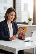 A spiral-bound notebook with a colorful cover illustration of a crowned queen in a purple gown and red cape on an iridescent orange background, with the text 'QUEEN OF IDEAS'.