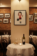 Illustration of a woman in a red dress and black beret holding flowers and a 'Vive la France' bag on a white background.