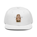 white hat with no drama mama cartoon on a white background