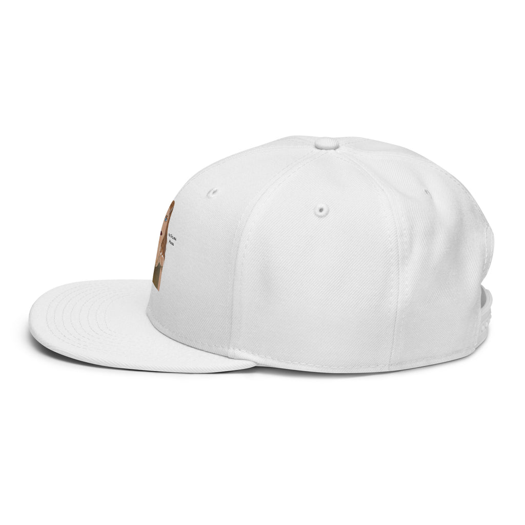 white hat with no drama mama cartoon on a white background