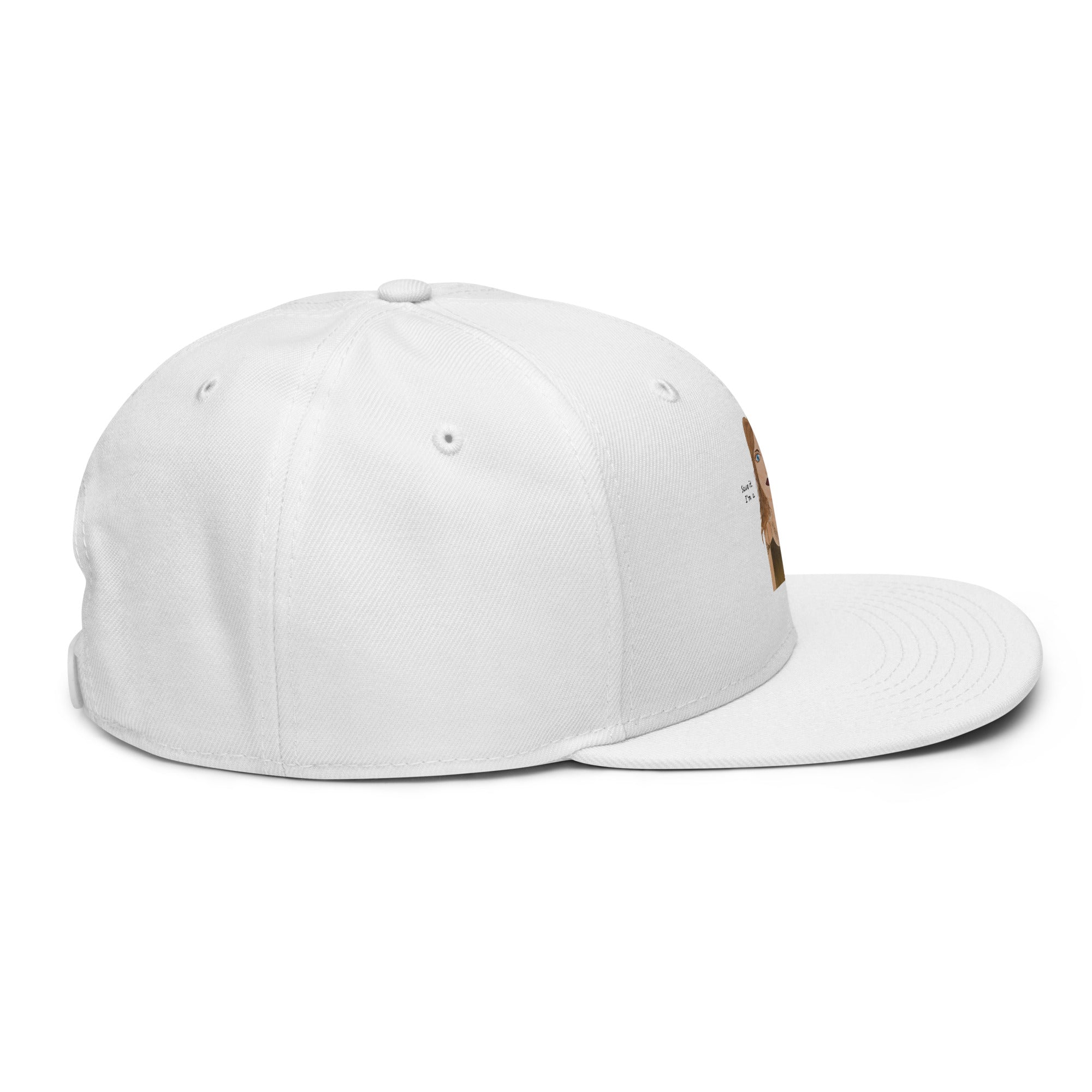 white hat with no drama mama cartoon on a white background