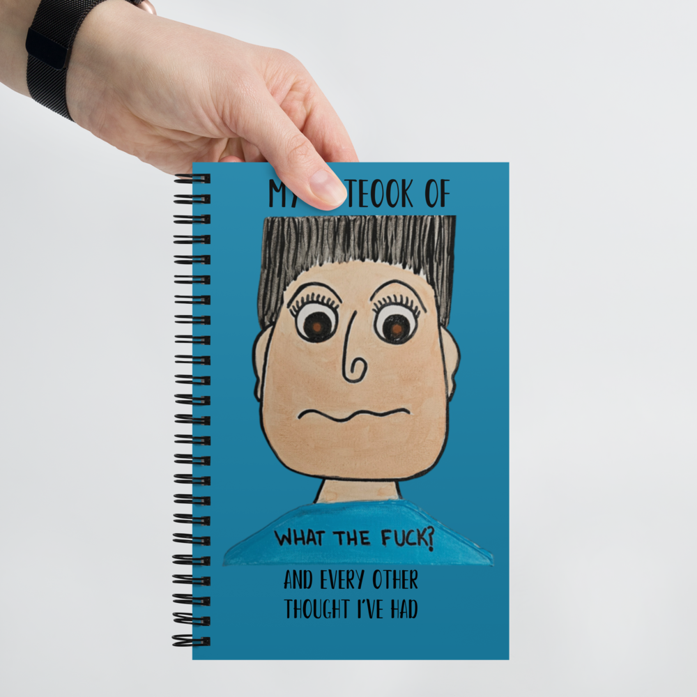 Spiral notebook — WTF? — Peepadoodles, front view.