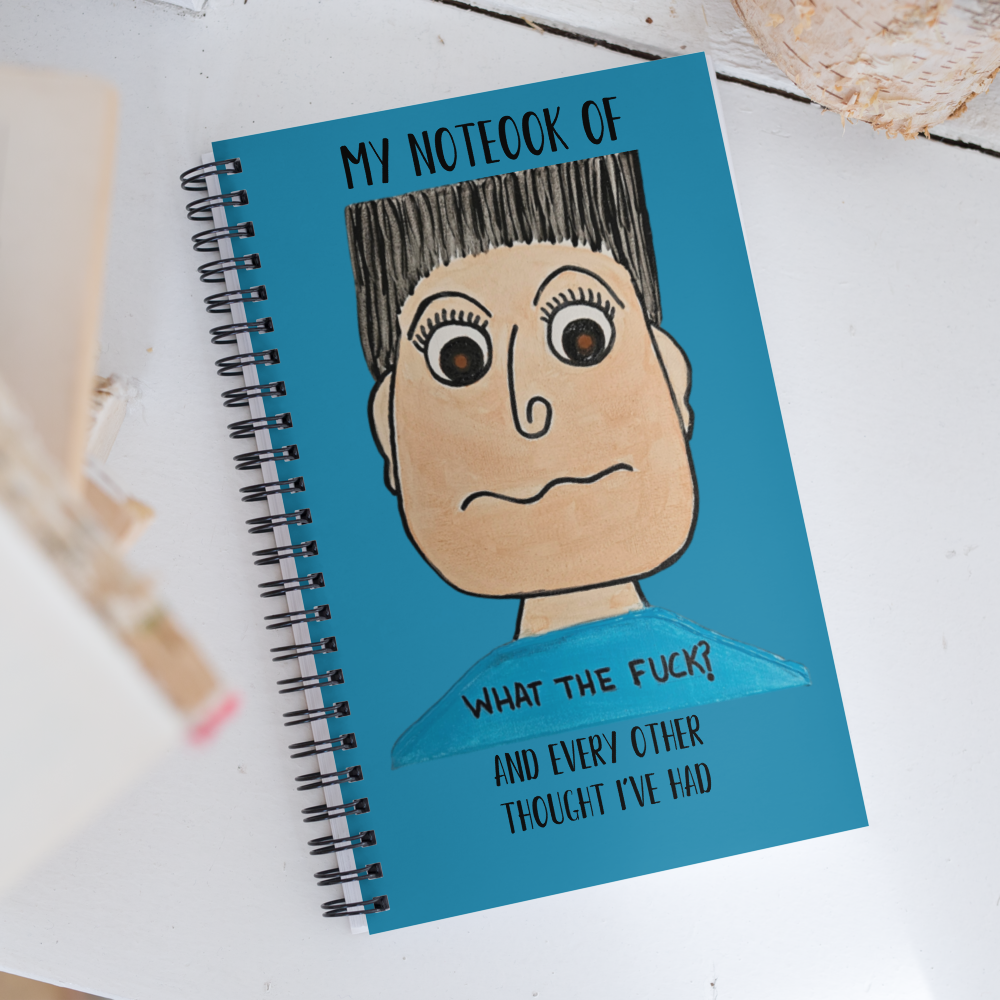 Spiral notebook — WTF? — Peepadoodles, front view.