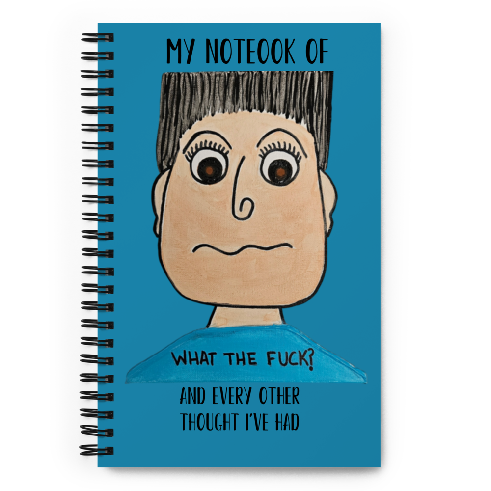Spiral notebook — WTF? — Peepadoodles, front view.