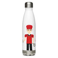 Stainless steel water bottle with a chef illustration on a white background
