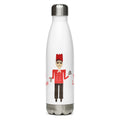 White water bottle with a cartoon character design on a white background