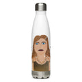 Water bottle with a stylized portrait of a woman on a white background