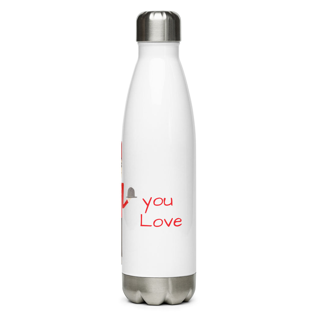 White water bottle with 'I love you' text on a white background