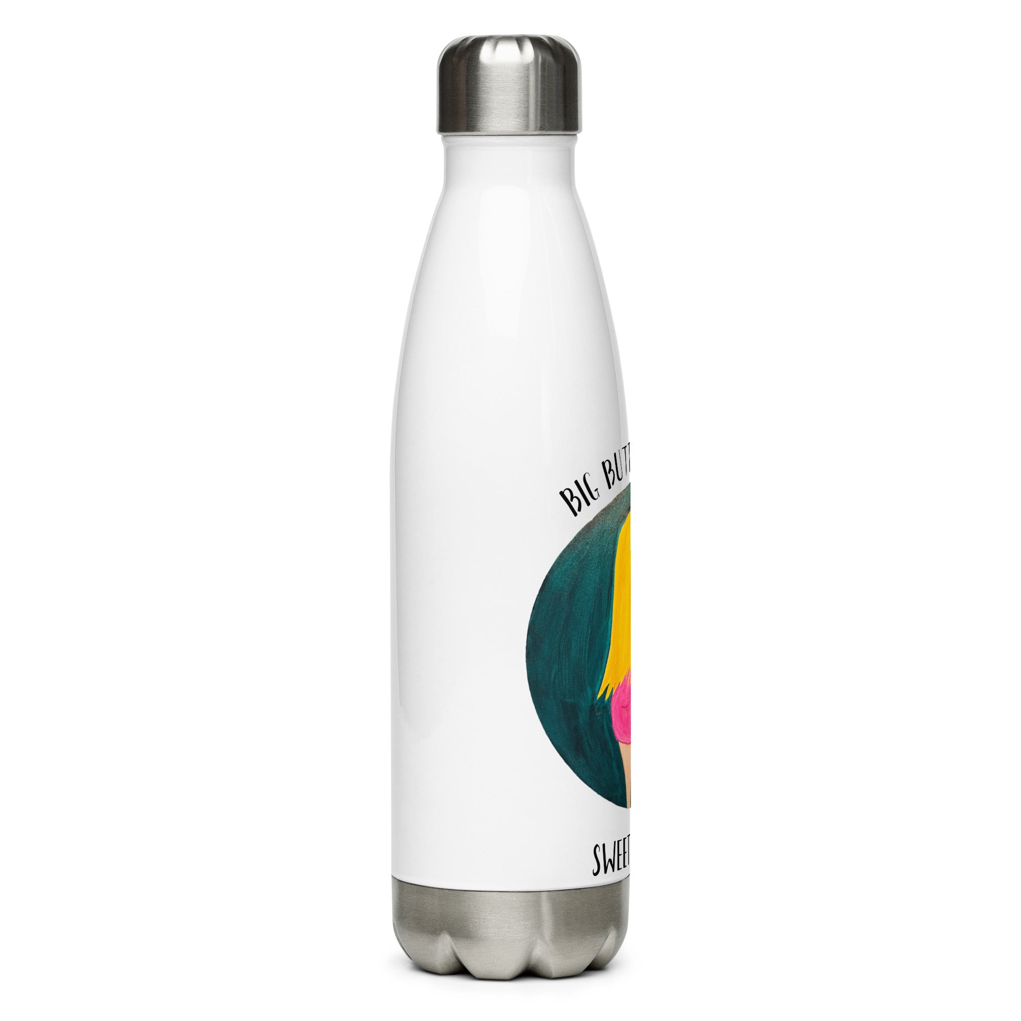 White water bottle with colorful design and 'Big Buddha' branding on a white background