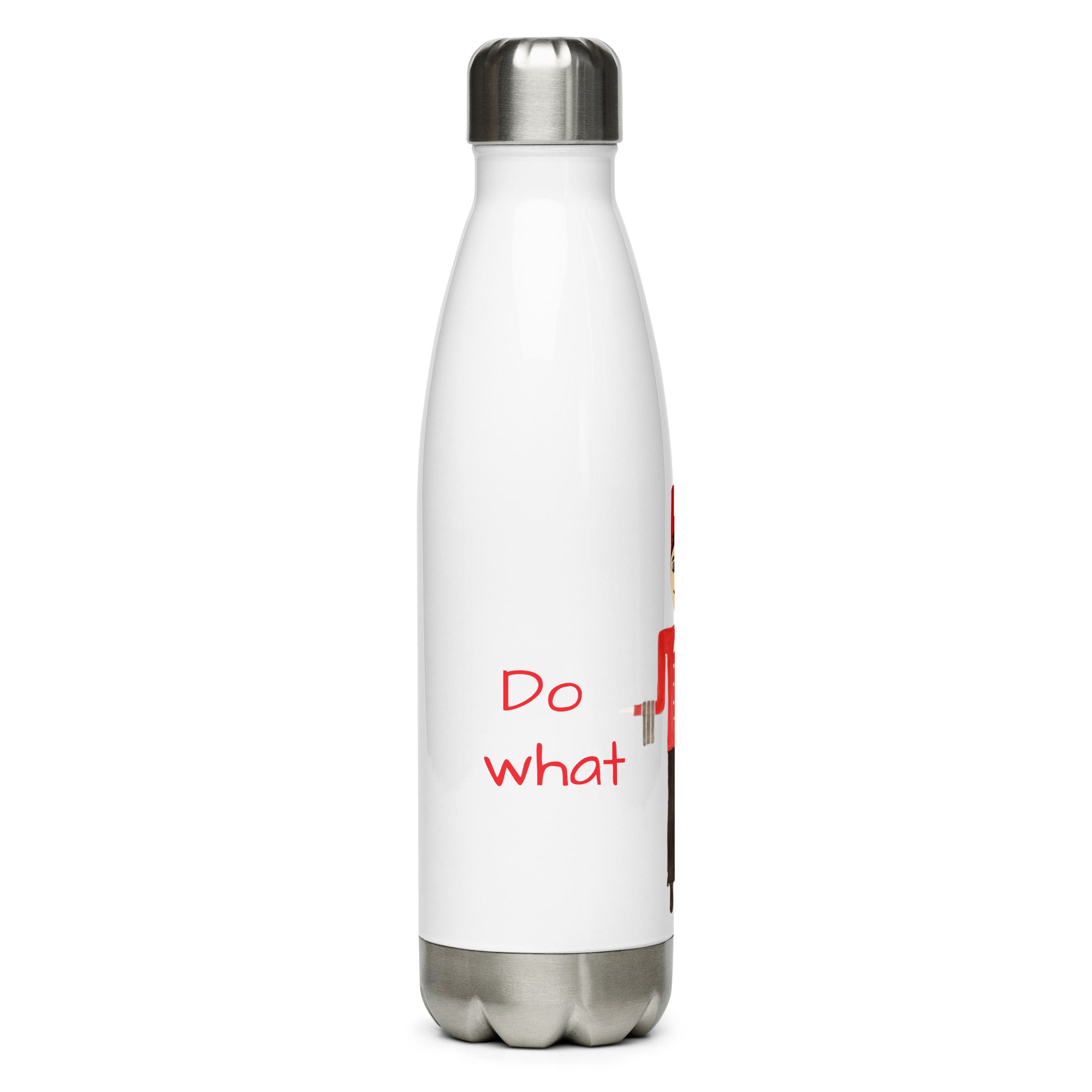 White water bottle with 'Do what' text on a white background