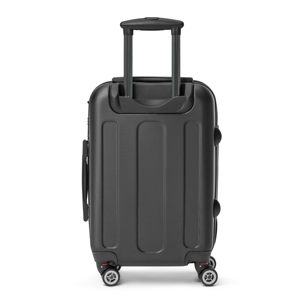 Black suitcase with wheels on a white background