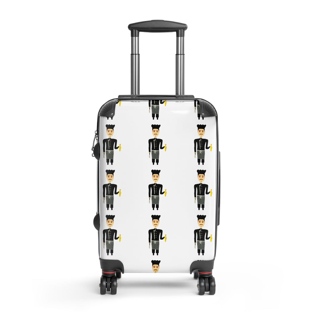 Suitcase with nutcracker pattern on a white background