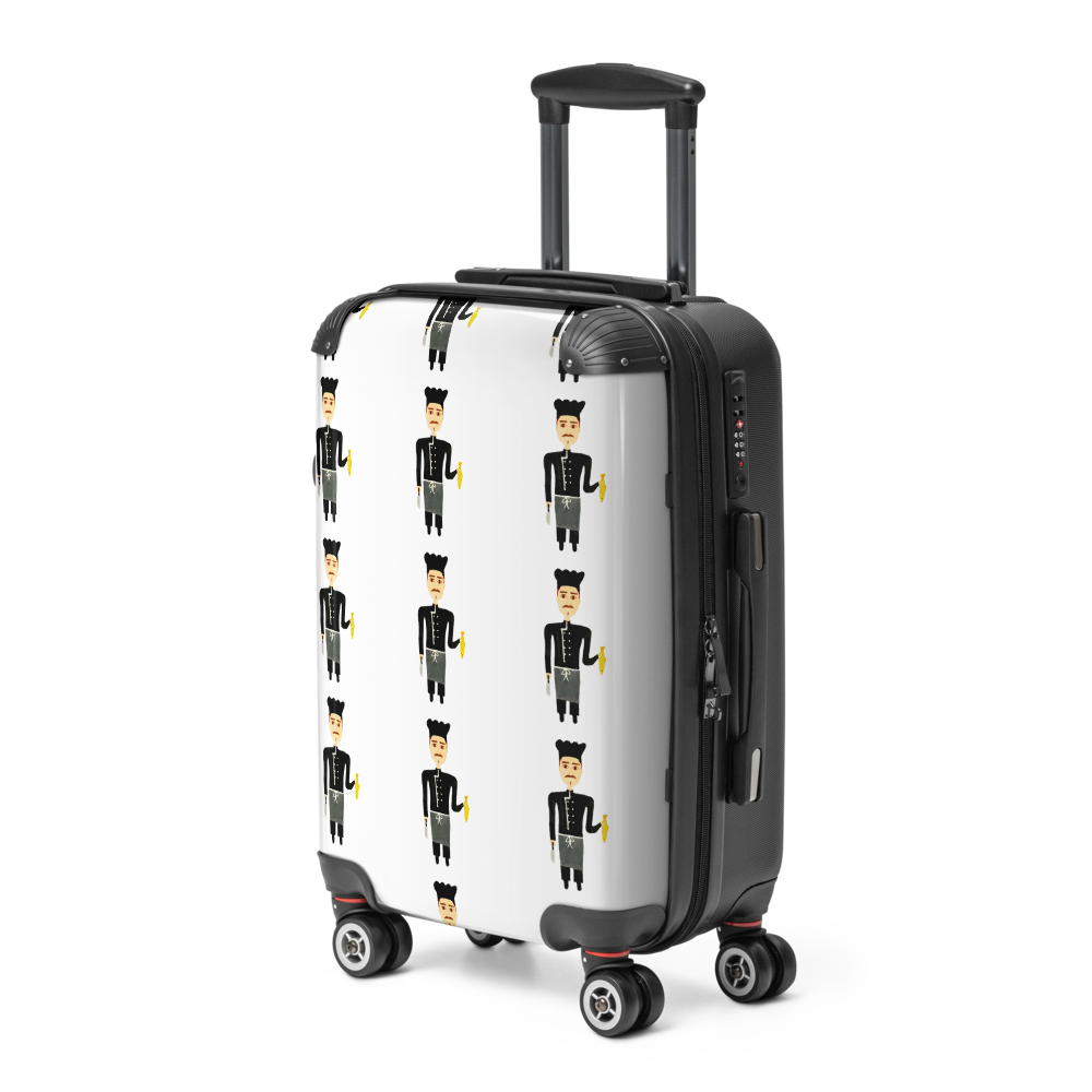 Luggage with nutcracker pattern on a white background