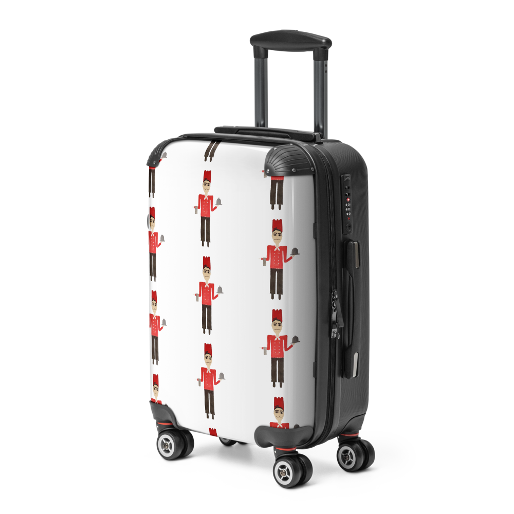 Black suitcase with nutcracker pattern on a white background