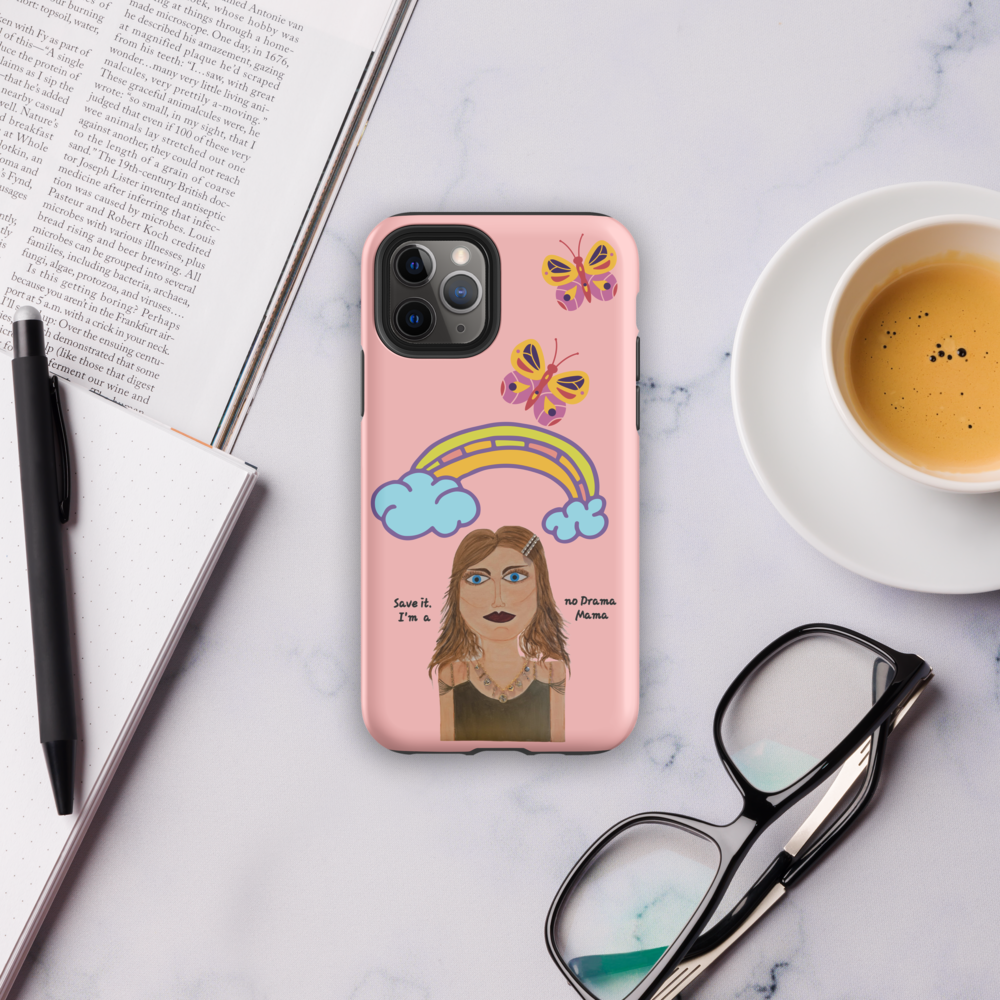 pink phone case with whimsical character
