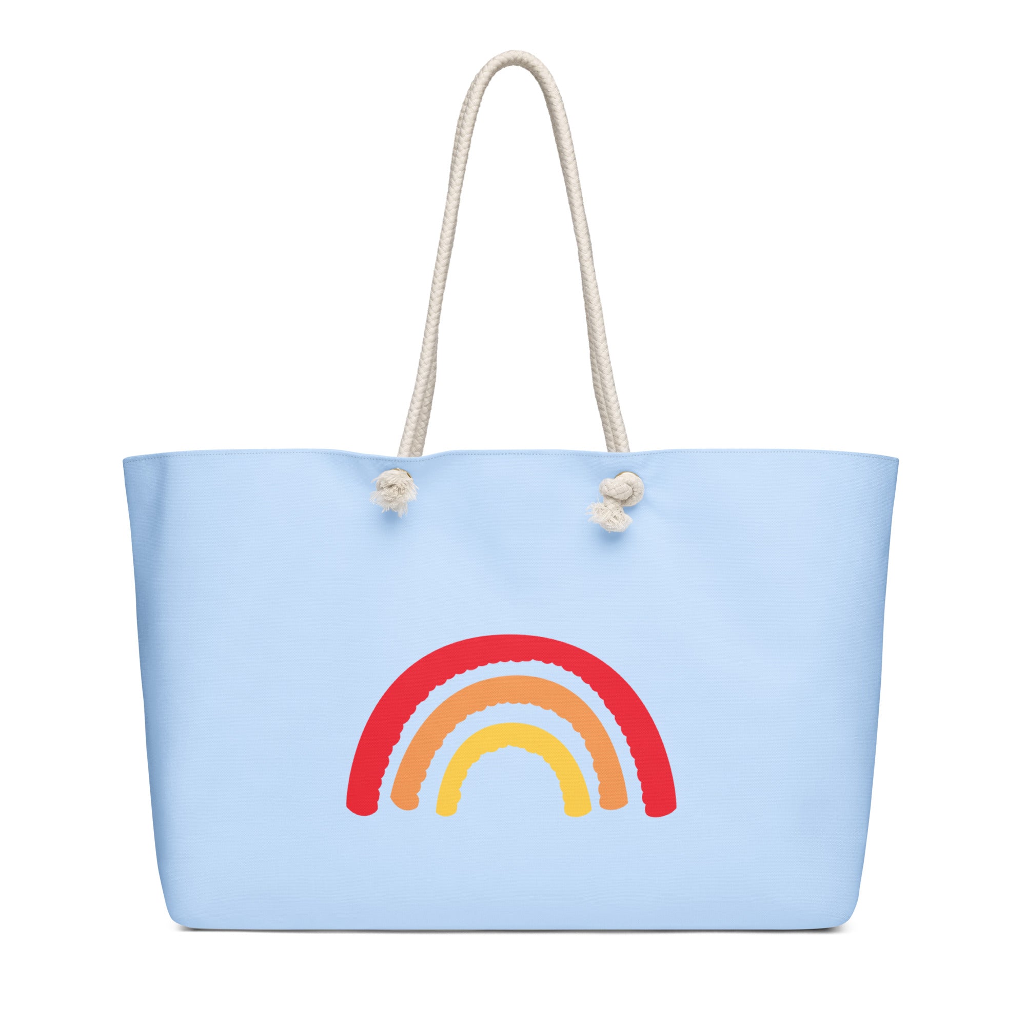 blue weekend bag with rainbow design