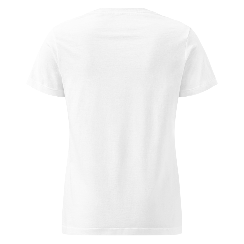 backside of a woman's  white novelty t-shirt with a catchy phrase