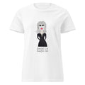 a white t-shirt with a catchy phrase on a white background