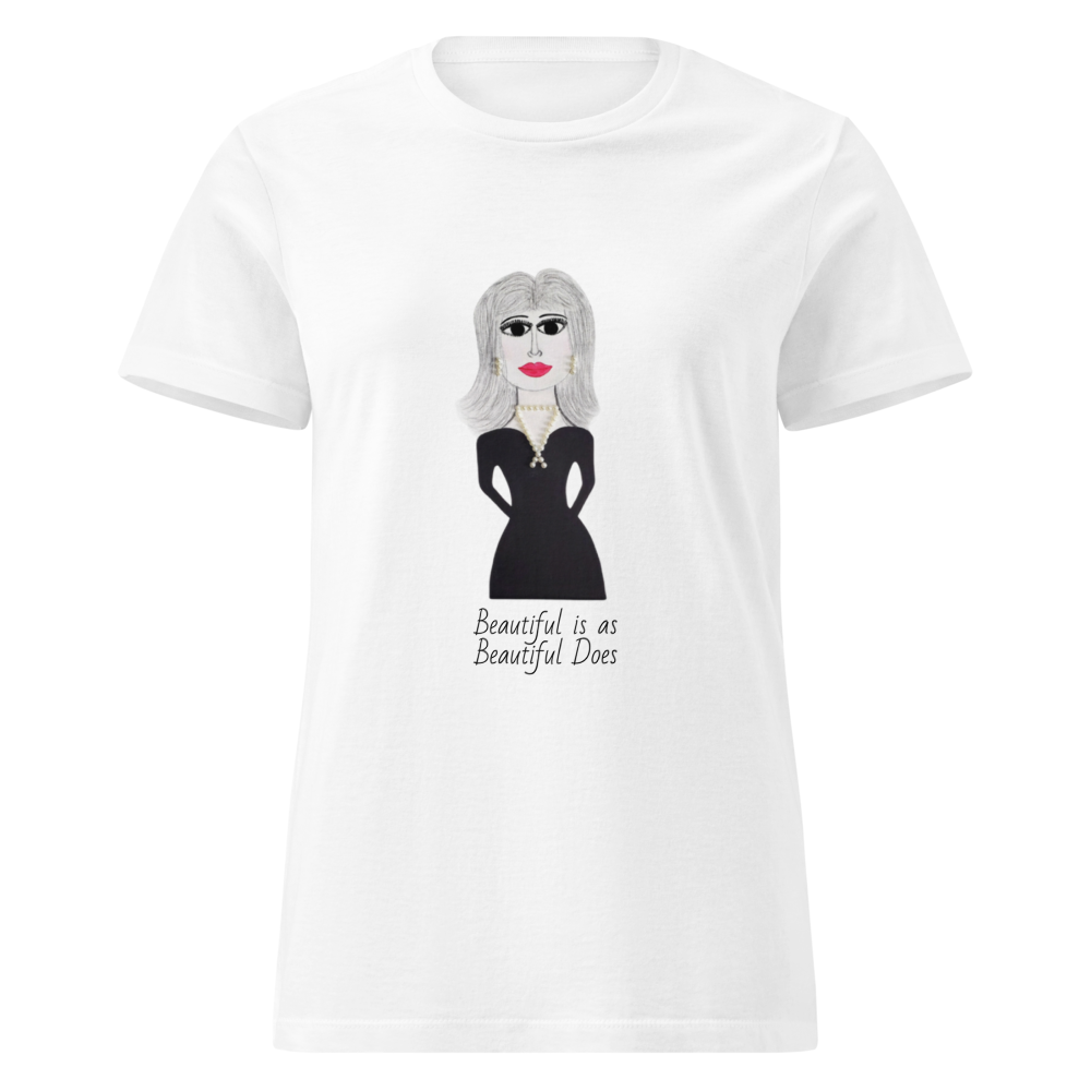 a women's white t-shirt with a catchy phrase and a cartoon character