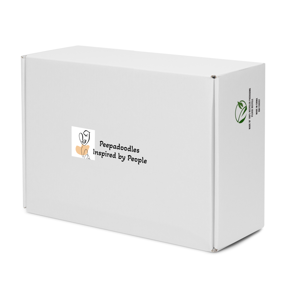 White box with 'Peepadoodles inspired by People' logo on a white background