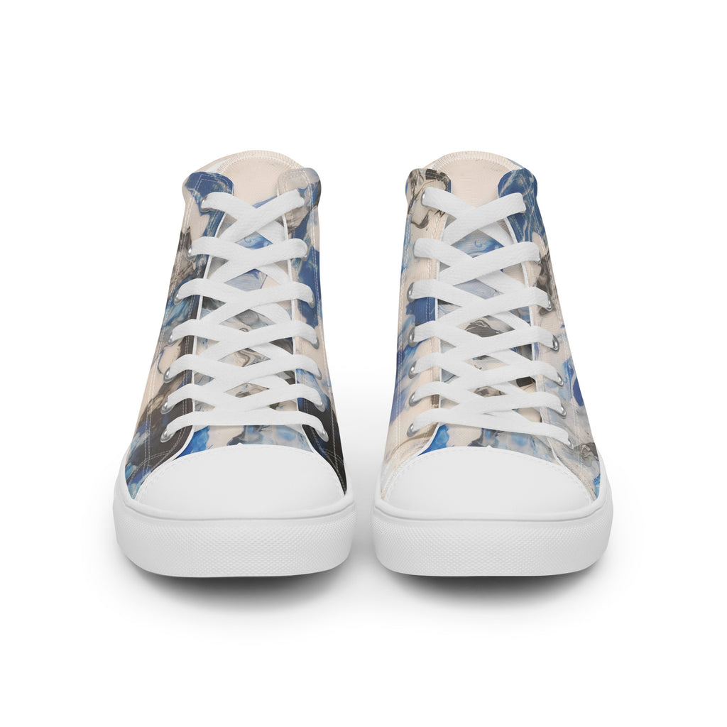 Pair of high-top sneakers with a geometric pattern on a white background