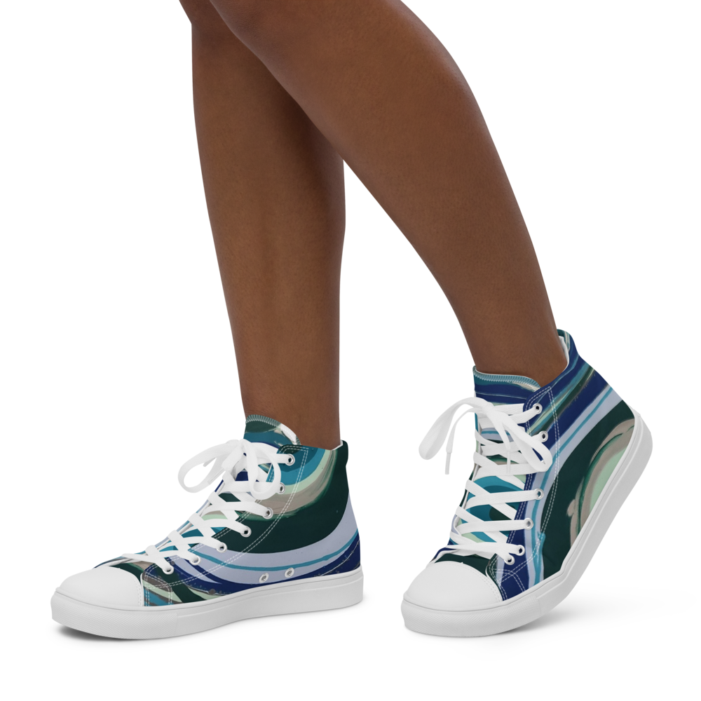 Colorful high-top sneakers with a white sole on a white background
