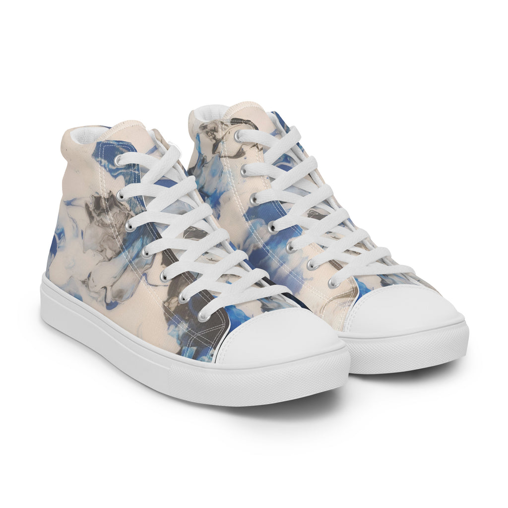 Pair of high-top sneakers with floral pattern on a white background