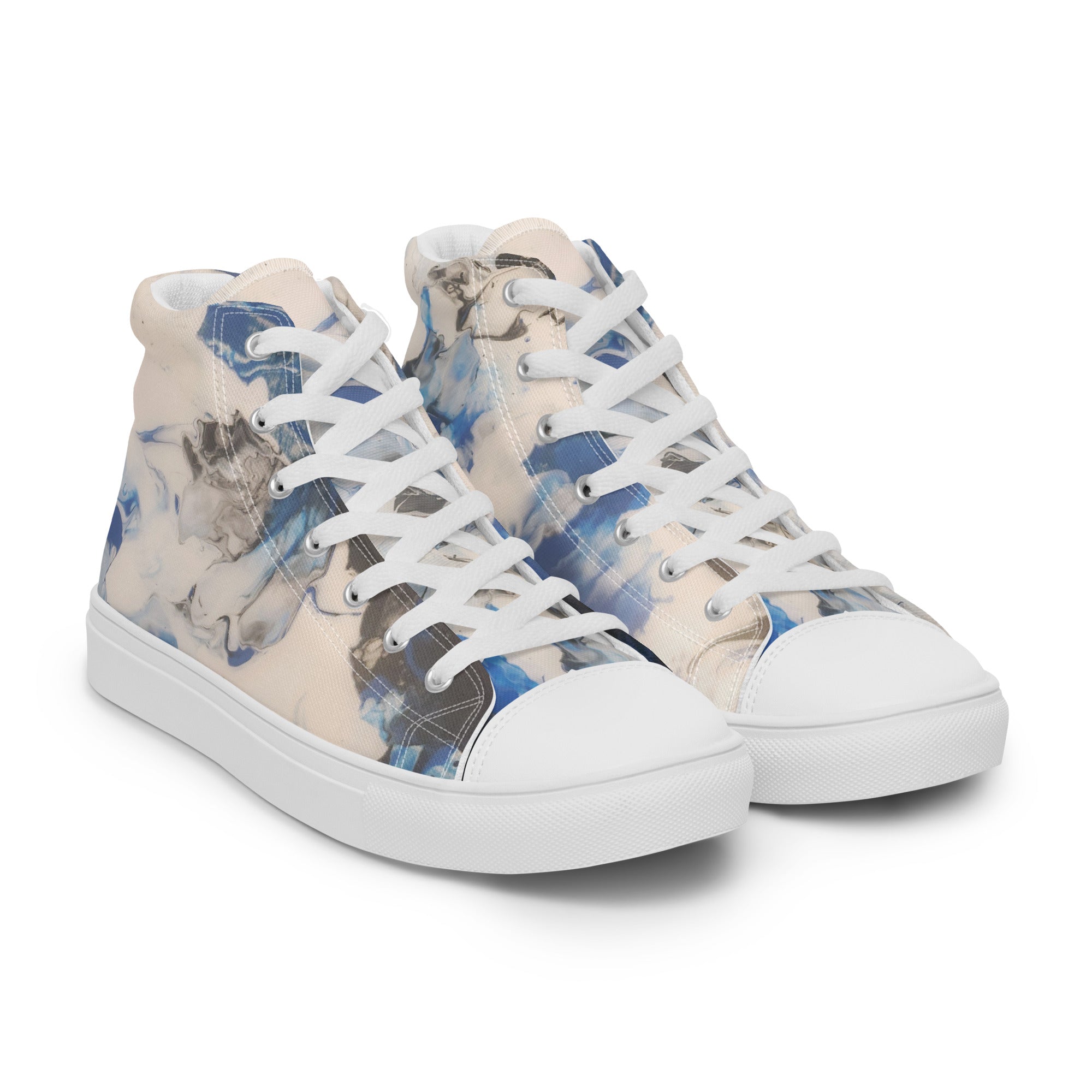 Pair of high-top sneakers with floral pattern on a white background