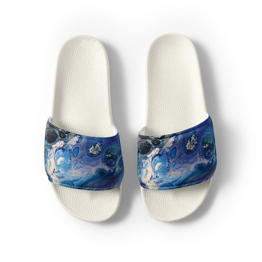 women's blue slide sandals on a white background