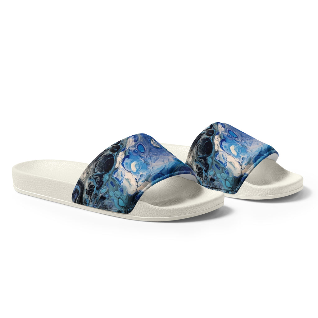 women's blue slide sandals on a white background
