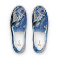 Blue abstract-patterned sneakers on a white background
